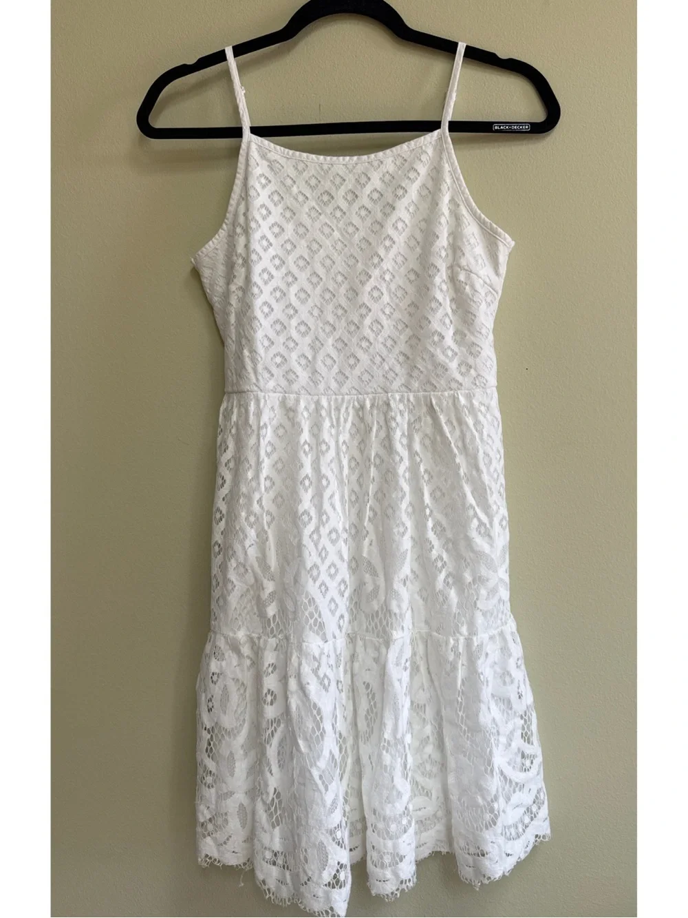 Girls' White Lace Spaghetti-Strap Tiered Dress